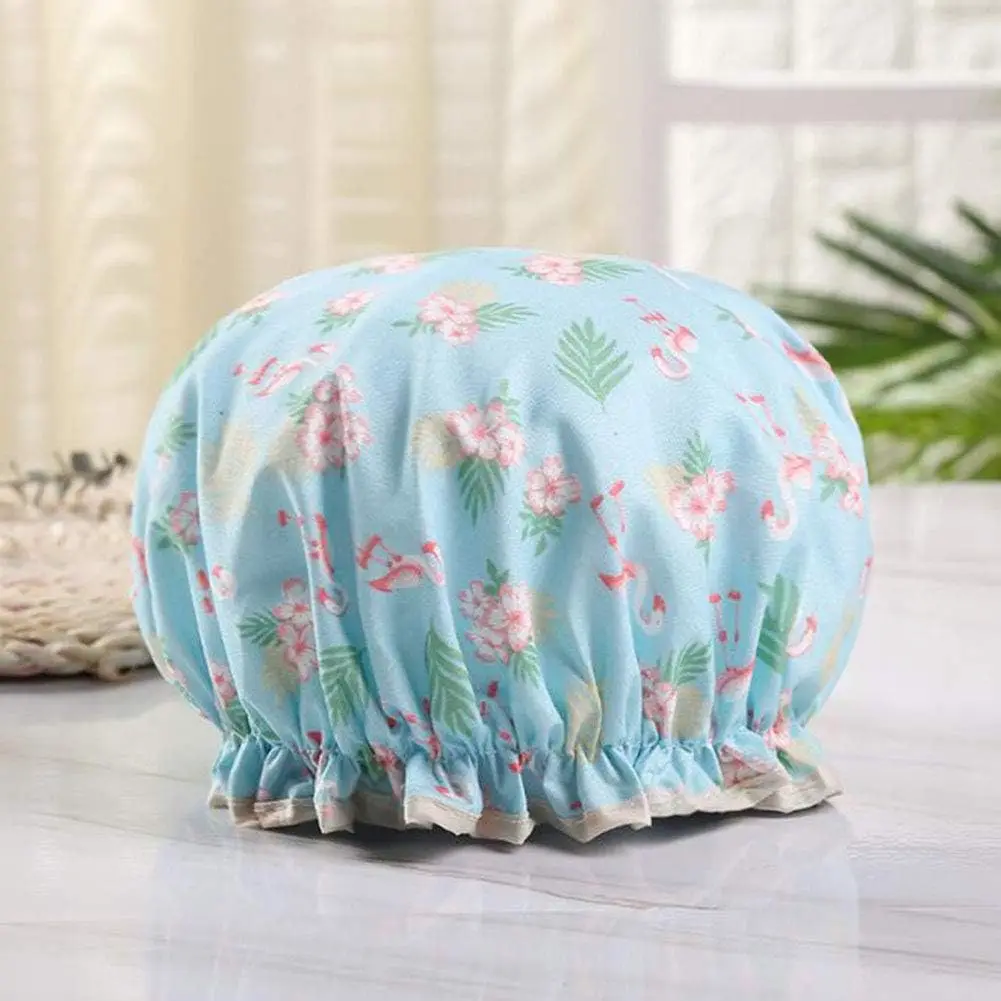 Double Waterproof Layers Shower Cap Elastic Reusable Bath Caps Protection Hair Bath Hat for Bathing Cooking Baking Cleaning