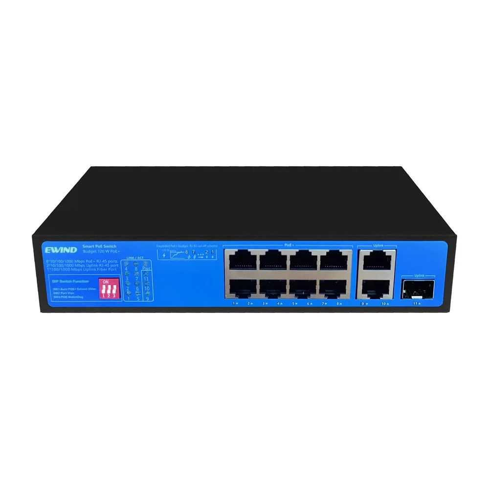 11 ports standard POE power supply switch 10/100/1000M 8+3 Port Rack Mount network Poe Switch for cctv security system