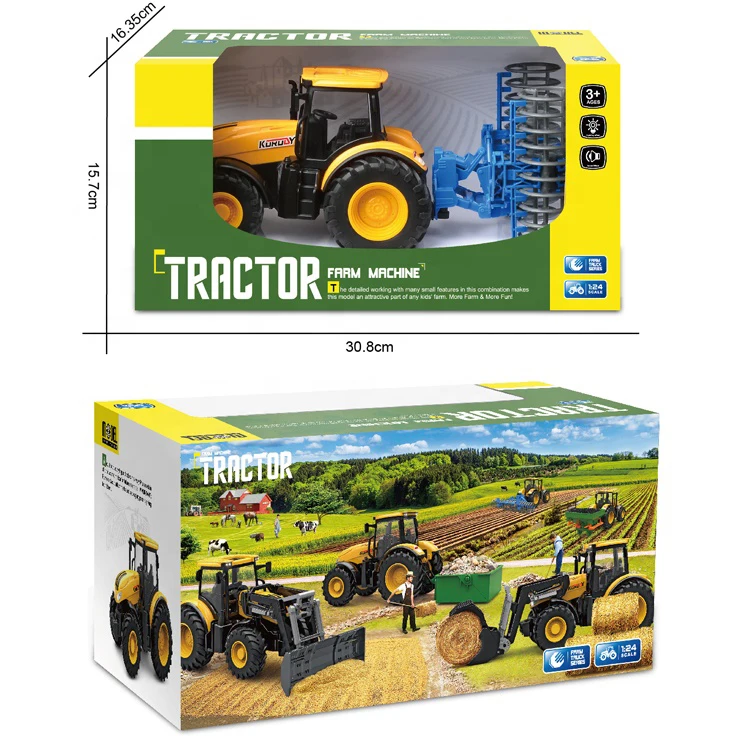 New Design 1/24 Plastic inertial farm animals truck toy friction farmer car toy with light and music for kids