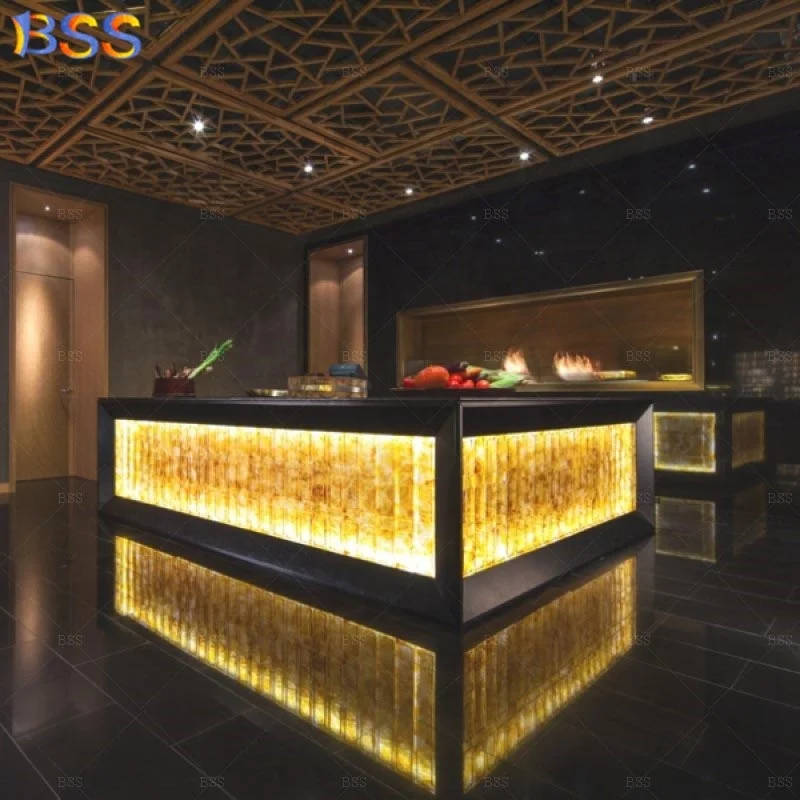 Restaurant Counter Table Design Modern Translucent Marble Led Club Bar Counter Top