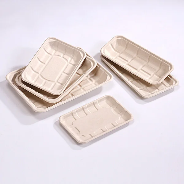 Disposable Rectangle Food Container with Lid Bagasse Tray Take Away Sushi Box Bagasse Packaging