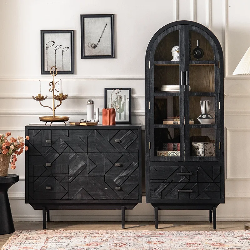 Multi-functional creative Black living room display cabinet New sideboard Kitchen glass cabinet door Bookshelf wall