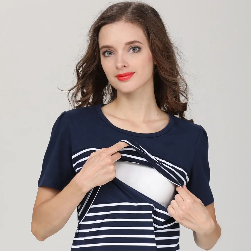 Оптовая продажа, трикотажная эластичная хлопковая Футболка большого размера для беременных, одежда для грудного вскармливания с коротким рукавом, топы для кормления, одежда для лактации