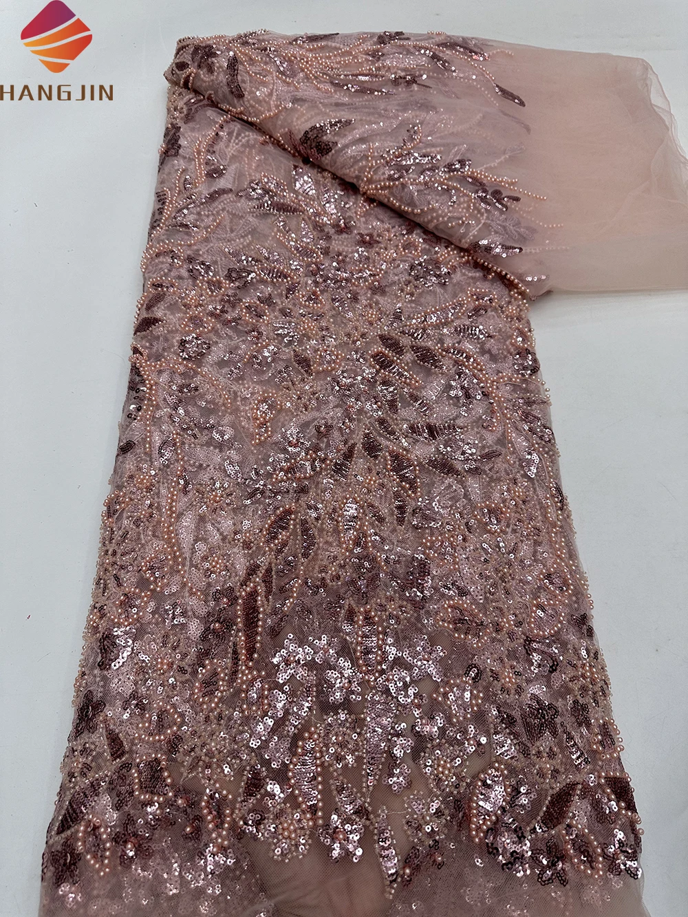 Hot Sale French Tulle Embroidered Net Fabric Luxury Handmade African Mesh Sequin Beaded Lace Fabrics For Nigeria Wedding Dress