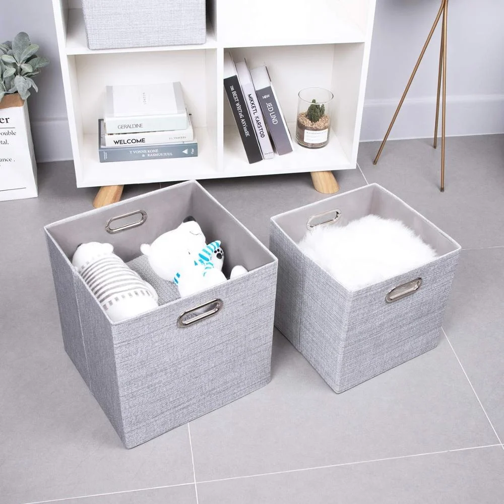 Storage Cubes Boxes Containers for Shelf Cabinet Bookcase Boxes,Thick  snow cloth Fabric Drawers,Sliver Grey