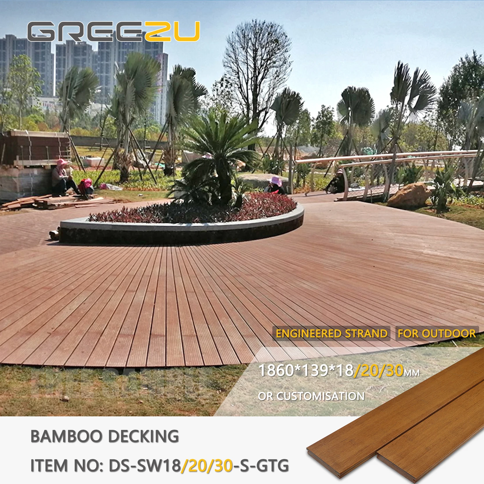 Outdoor rustic non slip bamboo floor tiles Fused exterior anti corrosion bamboo wood decking Veranda interlocking deck blocks