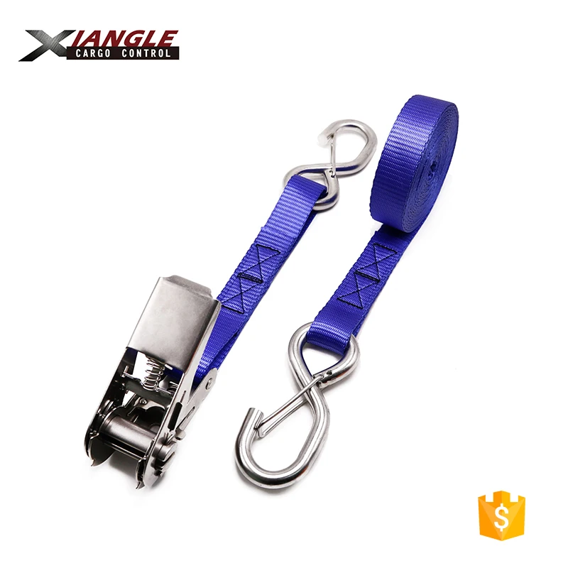 Сверхмощный грузовик SS304, храповой ремень для крепления груза, затягивающий ремень с зафиксированными крючками из нержавеющей стали
