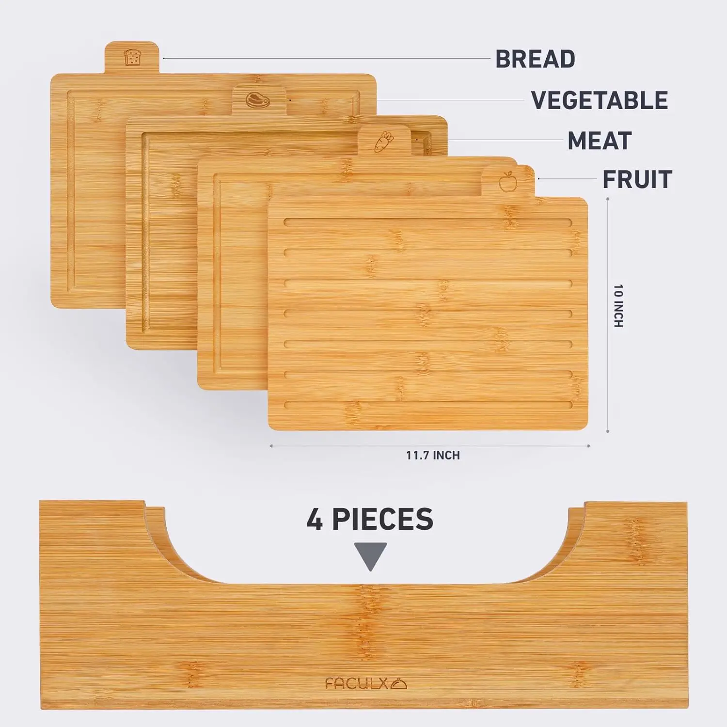 Custom-Size Bamboo Wood Index Cutting Board Set 3 Piece Book Shape Chopping Boards Stand Eco-friendly Style Laser Logo Square
