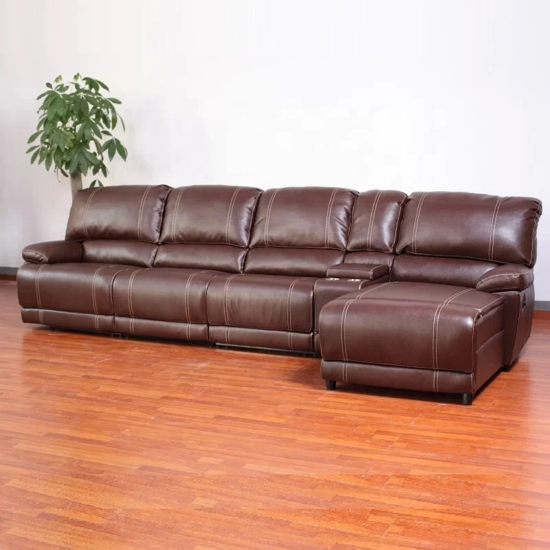 Hot sale comfortable leather sectional recliner L shape sofa with chaise lounge