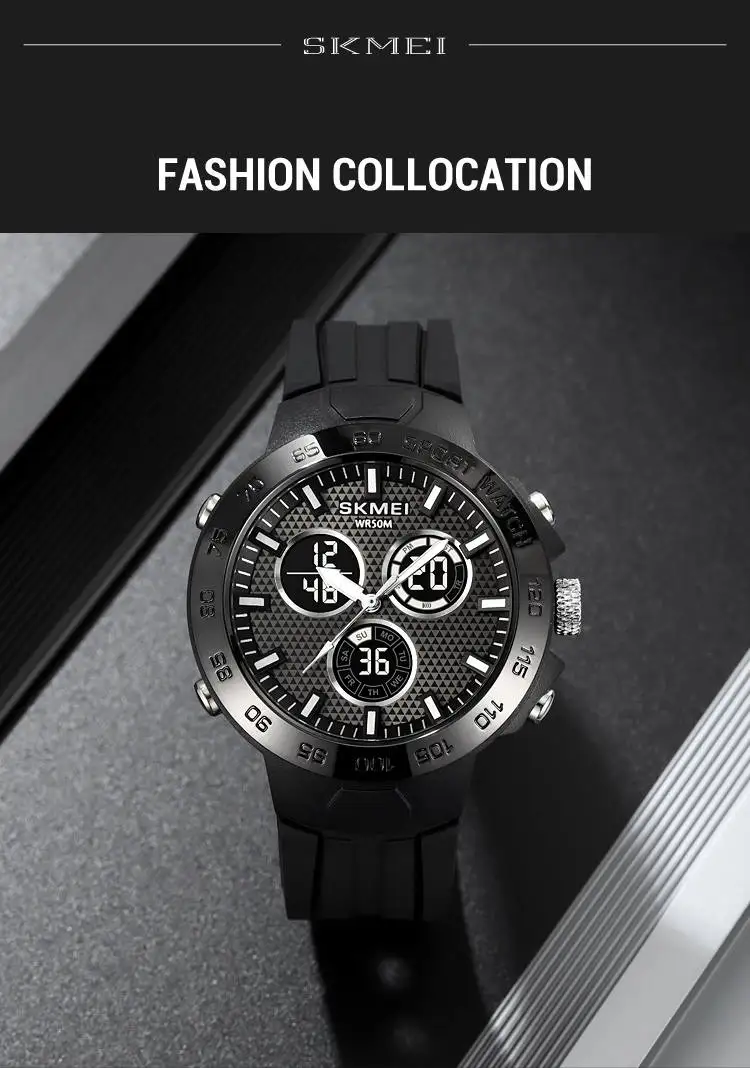 Skmei 2106 fancy odm men digital watch best Silicone strap water resist double display  sports watch manufacturer