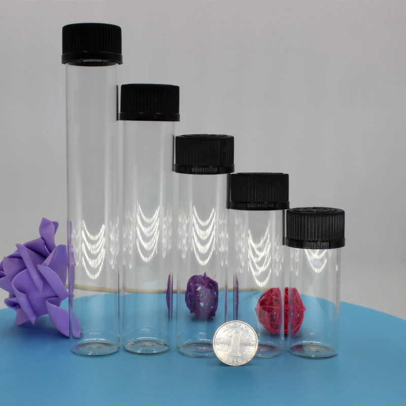 
Custom any size Child Resistant Proof Cap Clear Medical Samples Test Pre-Roll Joint Glass Tube Vials with Screw Top Cap 