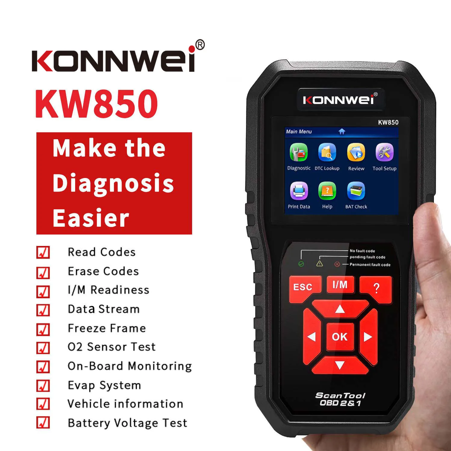KONNWEI KW850 полный OBD2 автомобильный диагностический инструмент кВт 850 OBDII Авто сканер обновление бесплатно на