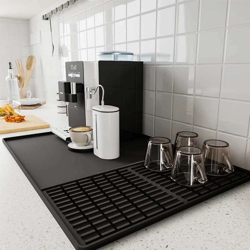 Silicone Coffee Mat with Raised Edge Bar Mat for Countertops Accessories Fit Under Coffee Maker Espresso Machine Dish Drying Mat