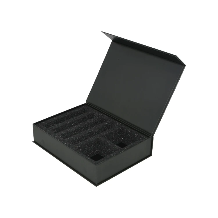 Custom Gold Foil Printing Matte Black Paper Magnets Box Essential Oil Bottle Set Packaging with Foam Insert