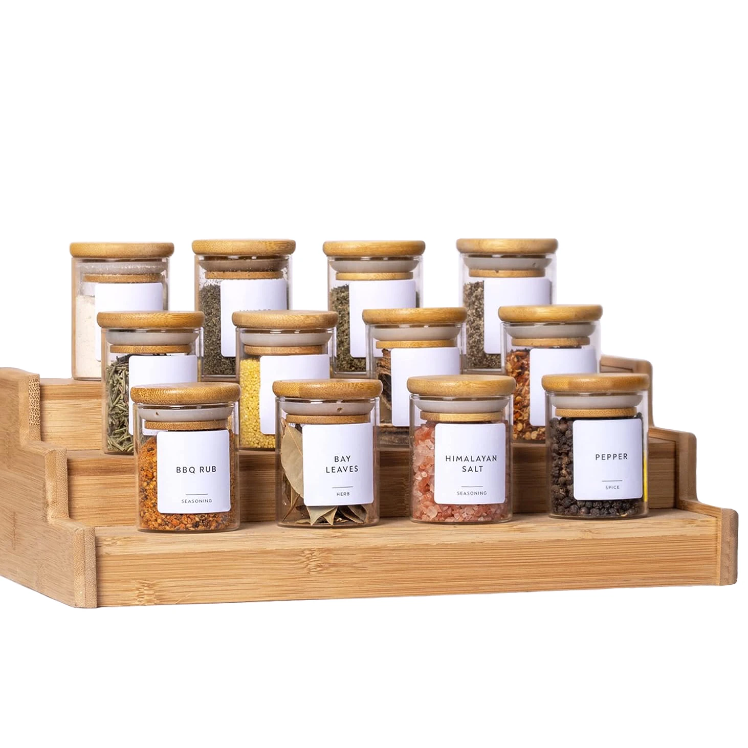 mini glass seasoning bottle Food Storage Container with Airtight Bamboo Lid Clear Glass Jar