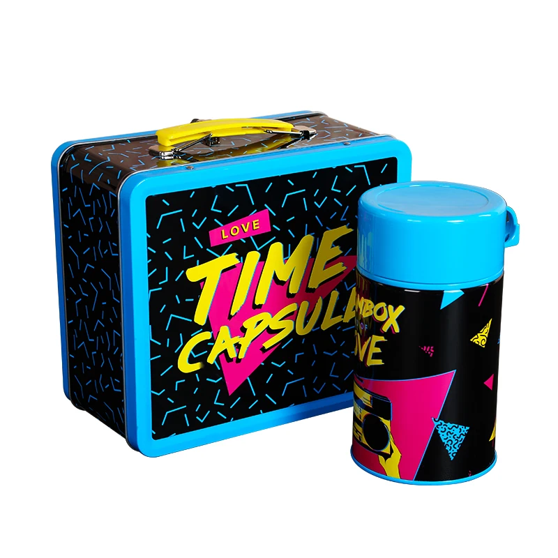 New Custom Metal Gift Handle Tin Lunch Box with Recyclable Thermos Hot Sale Product for Promotion