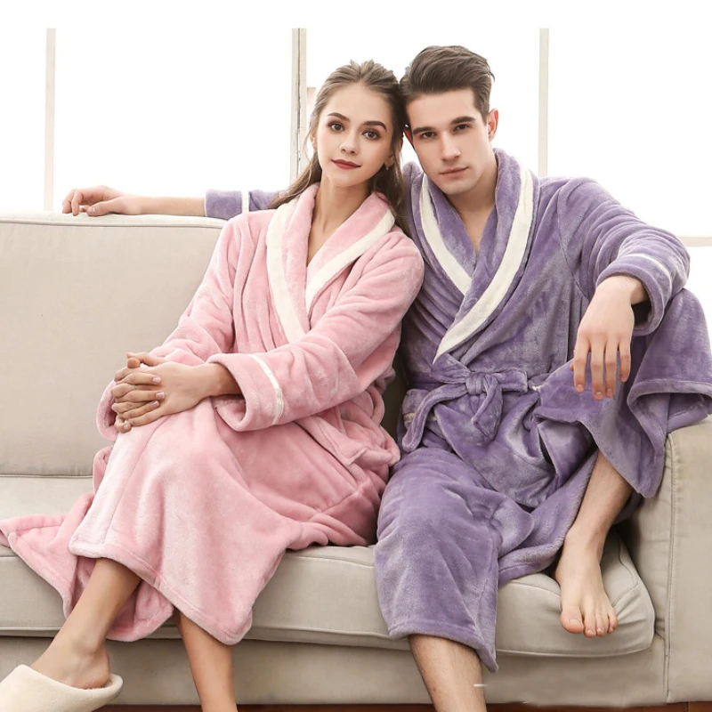 OEM/ODM Unisex Lovers Couples Bathrobe Flannel Sleepwear Nightwear Robes Sleep Night Gowns Robes Batas De Dormir Night Robes
