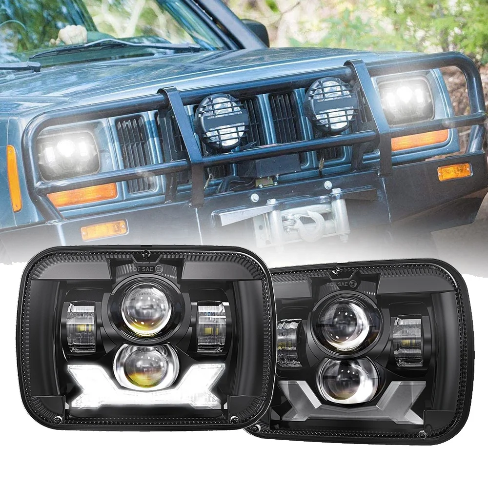 DOT Emark 5x7' inch led headlight with halo DRL Turn Signal light for Jeep accessories square led lights 12v