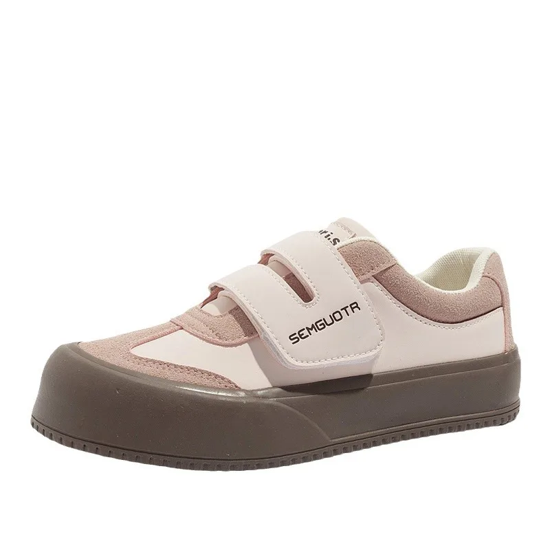 Anti Slip Magic Tape Solid Color Students Increase Thick Soled Casual Walking Style Plain White Shoes