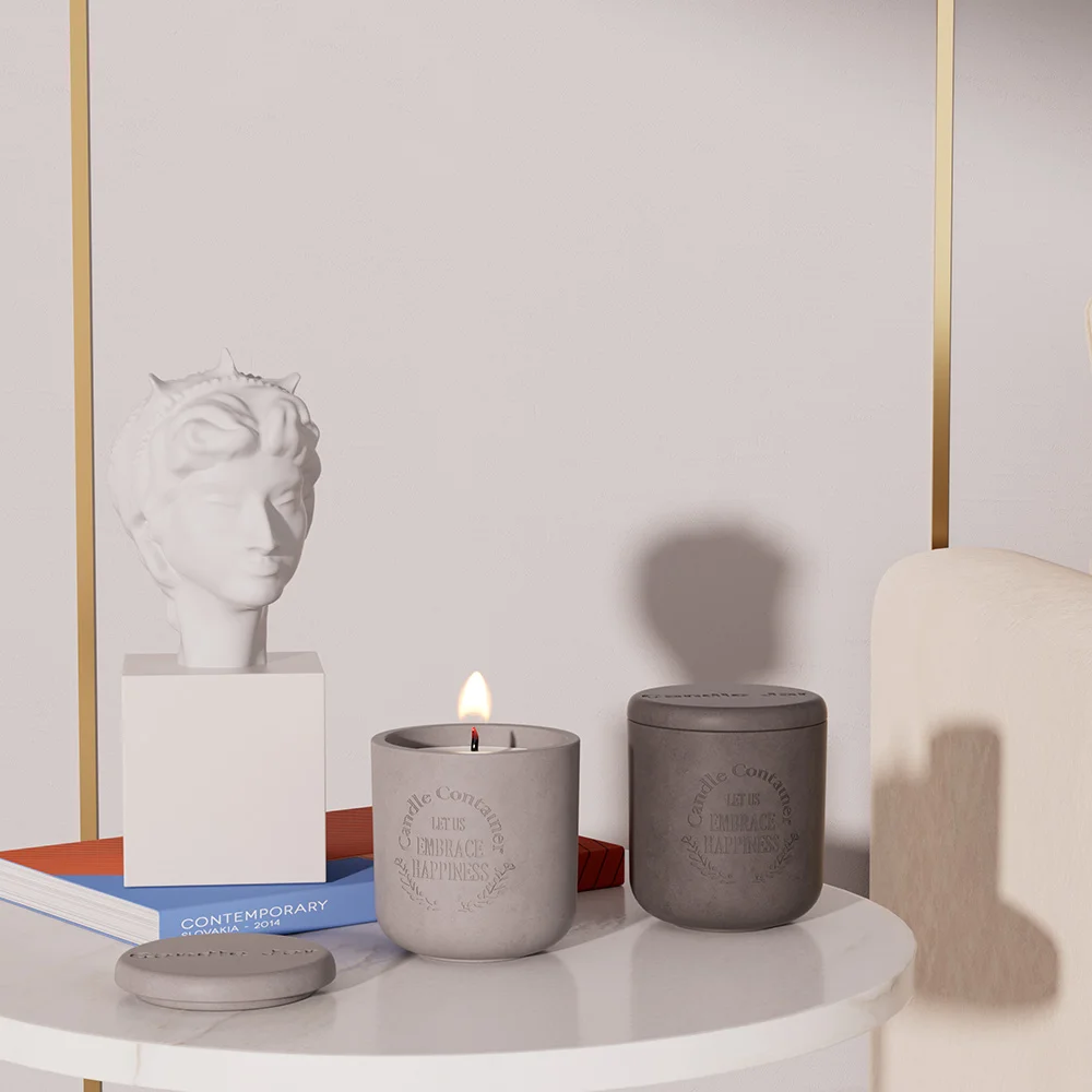 12oz Multicolor Candle Jars With Lids Custom Logo Heat-Resistant Concrete Ceramic Decorative Candle Jars For Home Hotel Bars