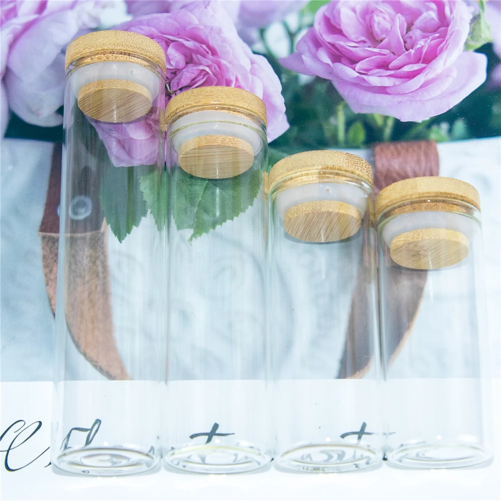 Hyaline Glass Vials with Bamboo Wood Rubber Cap Craft Travel Sub Bottle Perfume Cosmetics Gifts Empty Jars