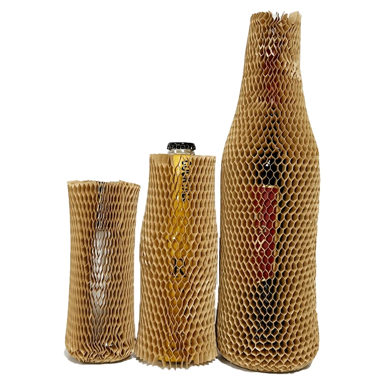 Biodegratable Suppliers Disposable Packaging Kraft Roll Wine Bottle Cushion Self Dispenser Boxes Honeycomb Paper Sleeve Wrap