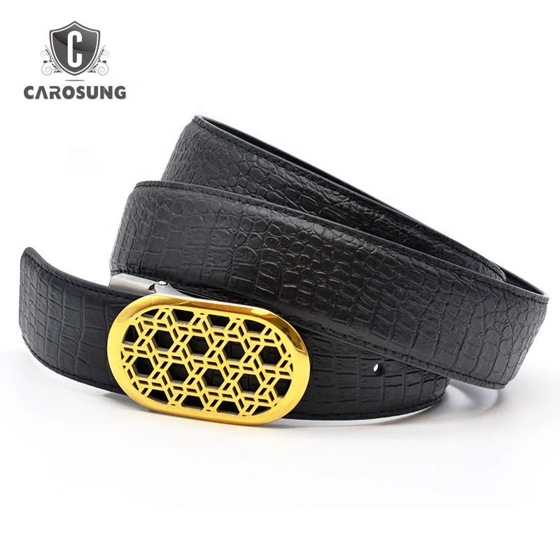 New Trendy Custom Women Gold Stainless Steel Buckle Black Genuine Leather Belt For Women
