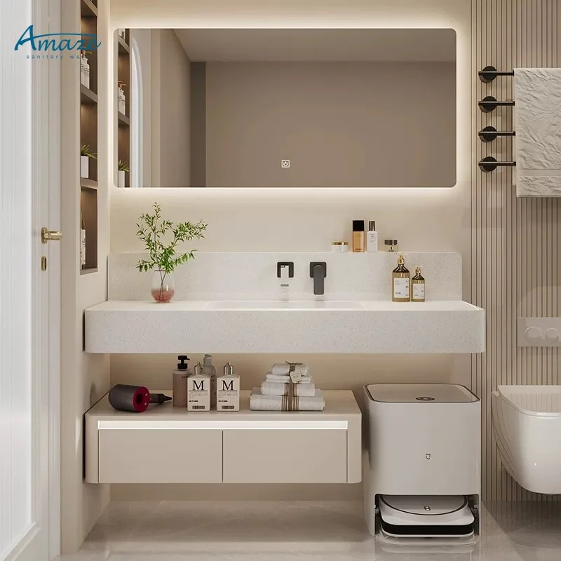 Modern bathroom rectangular wall-mounted led smart mirror with intelligent sensing and adjustable three color light