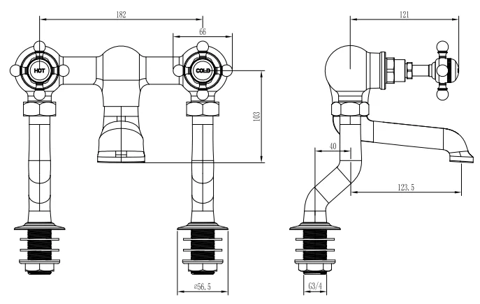 Traditional Desk Bath Tap With Shower & Whole Brass Tap With Cross Handle