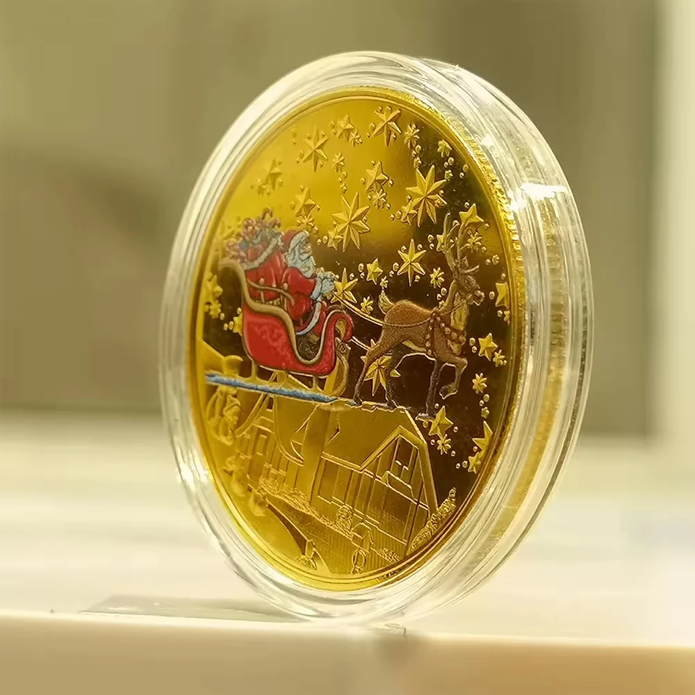 Ready To Ship Christmas Design Zinc Alloy Brass Metal Enamel Gold Silver Metal Souvenir Coins Challenge Coins With Box Packing