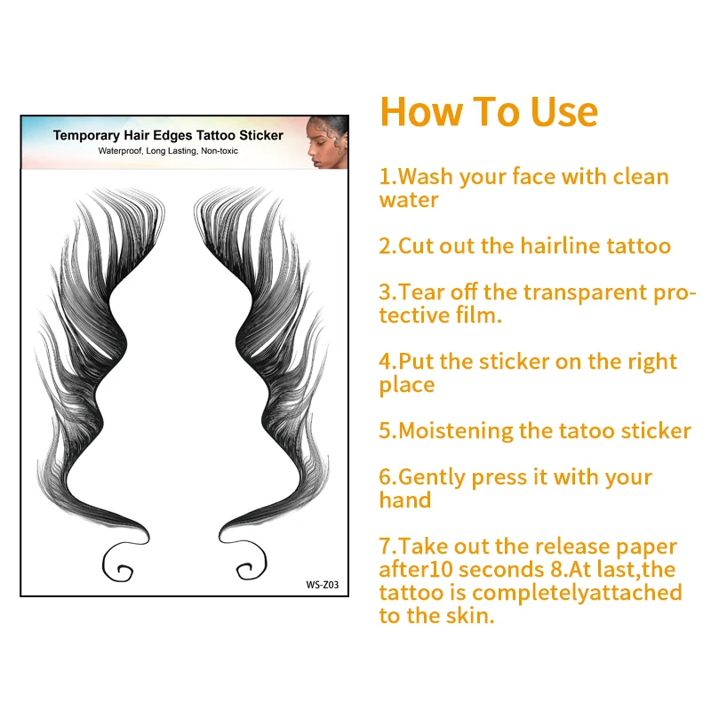 Hot sell sexy girl baby hair tattoo temporary waterproof face baby hair edges tattoo sticker