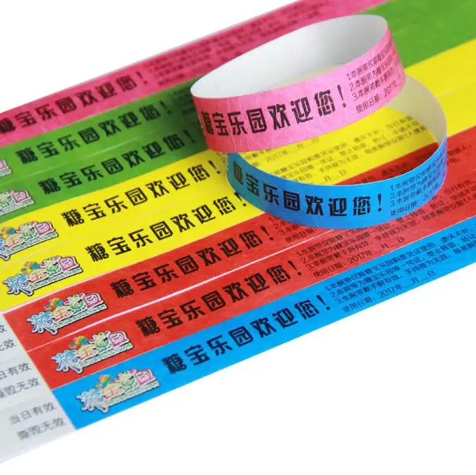 Custom Logo Printed Bracelet Waterproof Disposable Paper Tyvek Wristband for Event Party