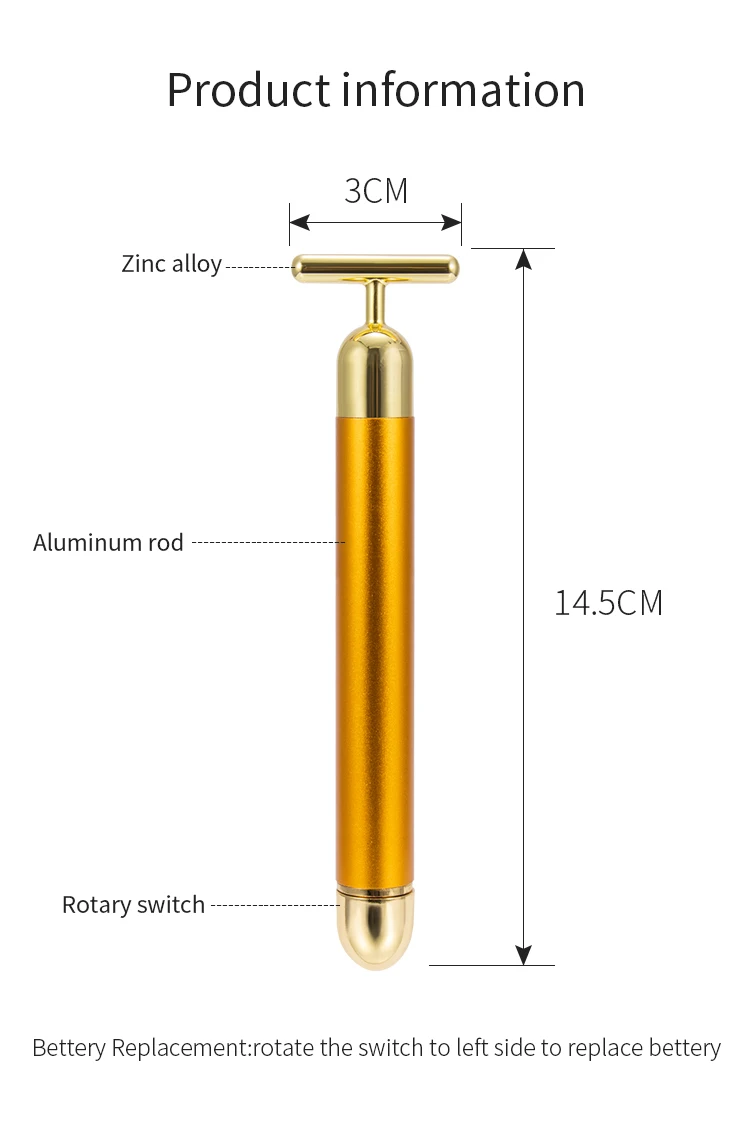 Factory Wholesale 24k Golden Pulse Skincare Facial Massage Beauty Tools T Type Electric Energy Beauty Bar