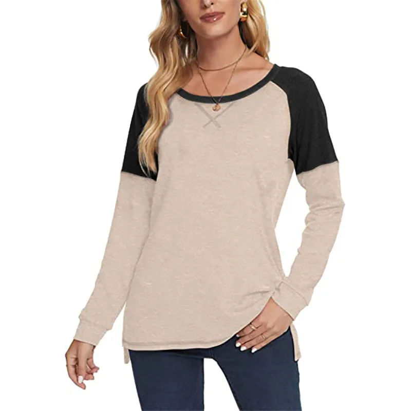 Оптовая продажа, повседневная женская футболка с длинным рукавом и круглым вырезом