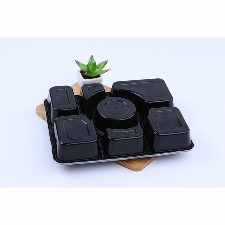 Plastic Container Hinged Clear Containers Cake Lid Food Pet Fruit Packaging Transparent With Disposable Lunch Box 7 Compartment