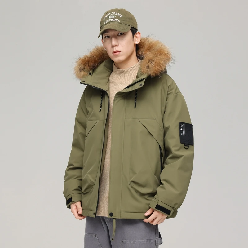 OEM Custom Design winter new fashion white duck down jacket detachable fur bottom men puffer jacket