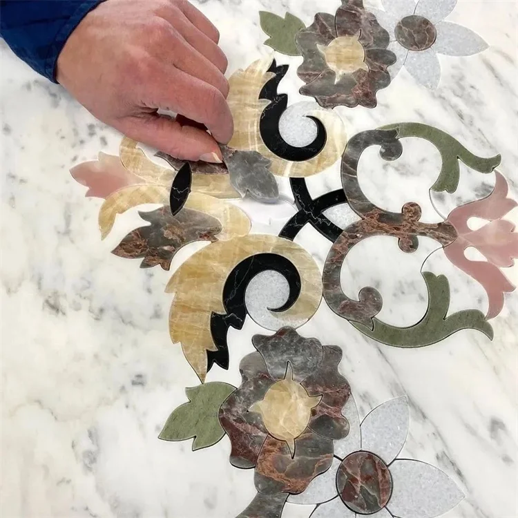 waterjet marble mosaic floor medallions pattern villa flooring tiles interior floor lobby living room entry design
