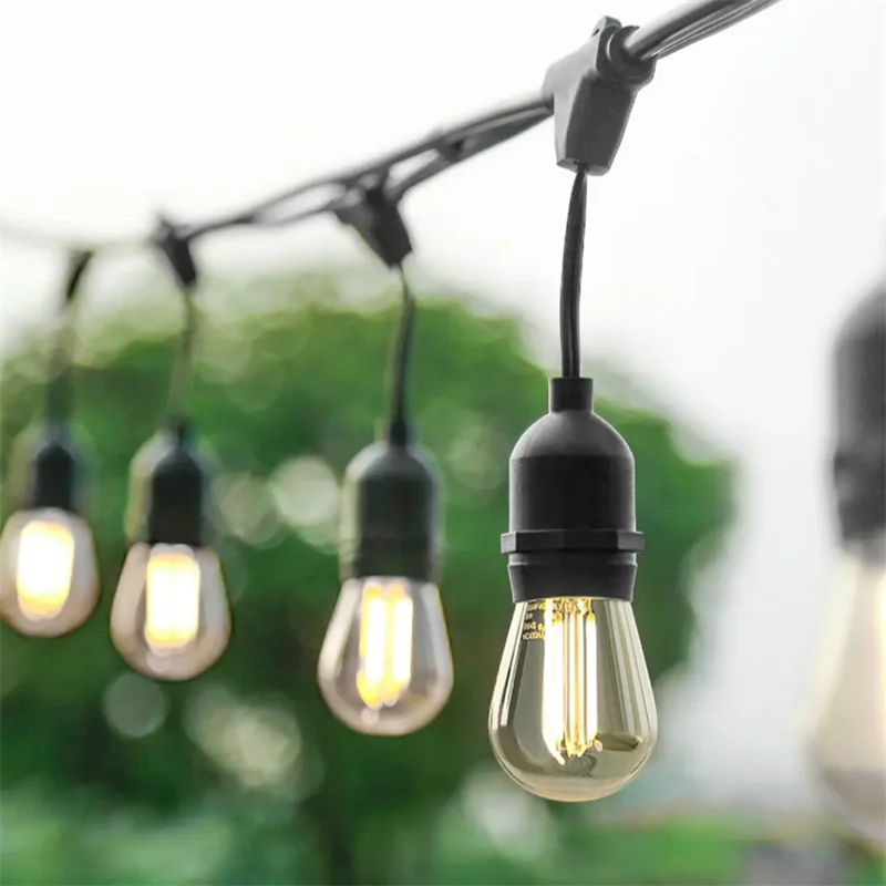 Custom 10M 15M 20M 48ft E26/E27 LED Outdoor Festoon Bulb String Lights IP65 Waterproof Wedding Christmas Garden Party Light