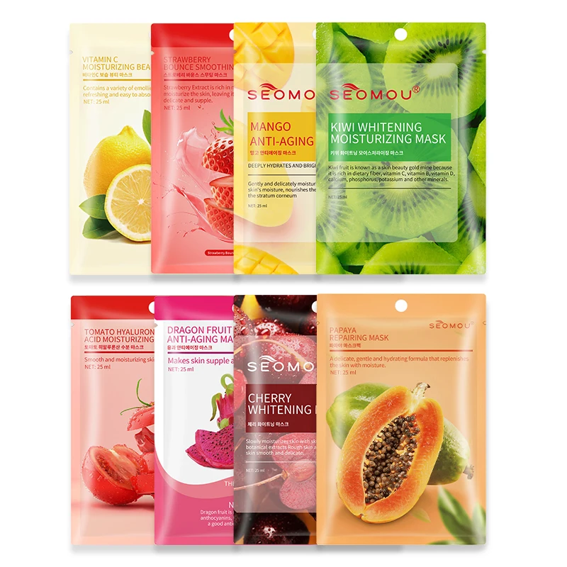 SEOMOU OEM Fruit Face Mask Organic Vitamin C Sheet Mask Form and Face Use Moisturizing Korean Facial Mask
