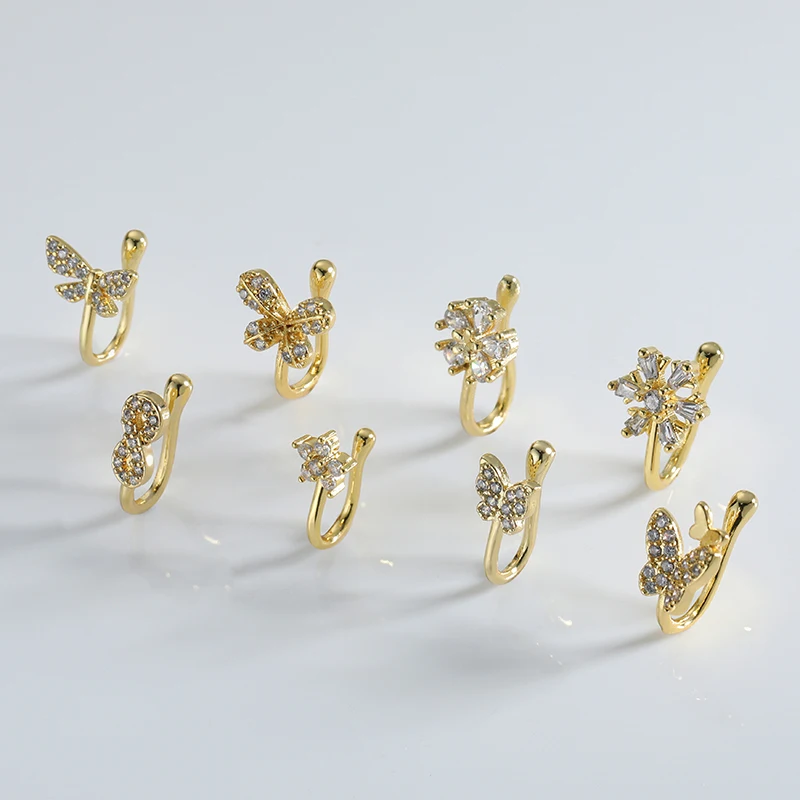 Factory Wholesale Zircon Gold U-shaped Nose Rings Brass Crystal Non Piercing Clip Nose Nail Jewelry for Women Men