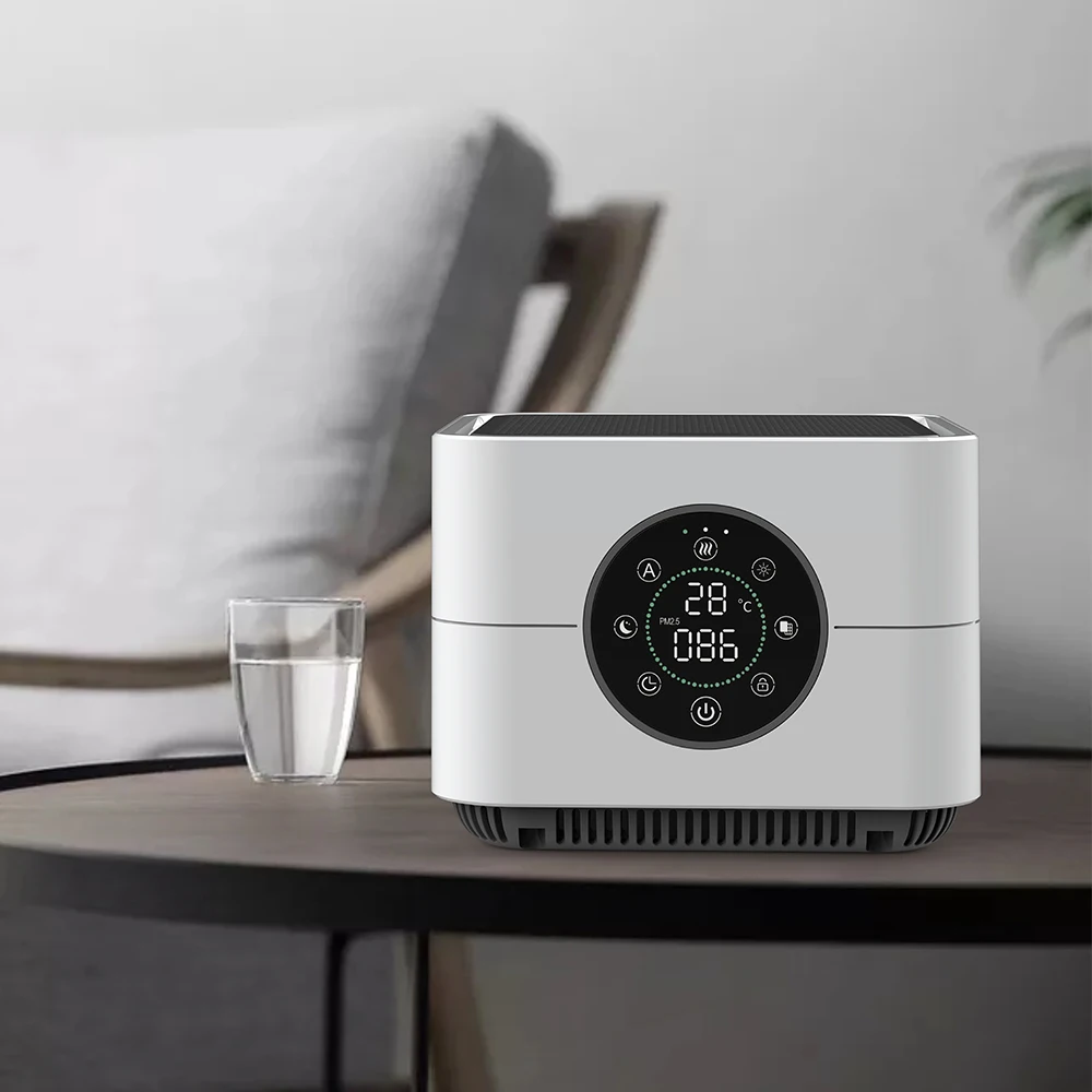 Desktop Air Purifier 1-12hr Timer 4 Fan Speeds HEPA Filter H14 Air Quality Display Type-C USB Port Portable Installation US Plug