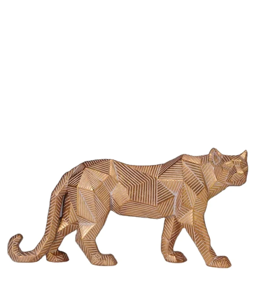 Resin geometric golden foil resin animal leopard figurines resin home decoration