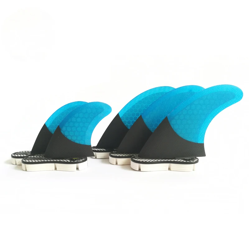 
 Good Quality Blue Honeycomb Surfboard Fins Future Surf Fins Customizable Fiberglass Carbon Five Fin Set  