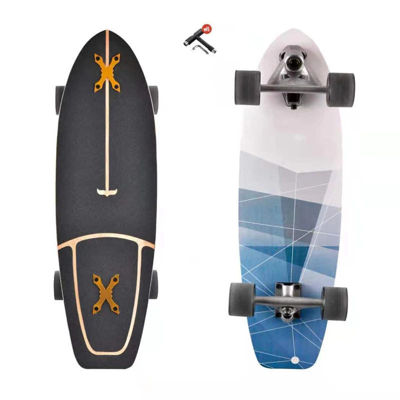 Gelinte Customized Logo 7 Ply Maple Wooden Deck Carving Cruiser Skateboard Surf Skate Surfskate With CX7 Truck PU Wheels