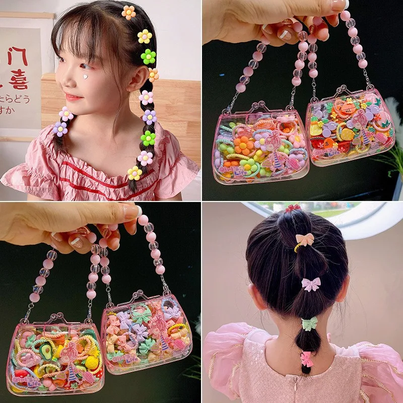 20Pcs Wholesale Children Cute Flower Elastic Hair Bands Set Girl Sweet Hair Tie In Plastic box Kid Fashion Hair Accessories Gift
