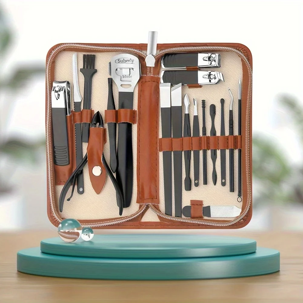 Professional Nail Clippers Manicure Set 18 In 1 Full Function Kit Stainless Steel Pedicure Sets With Leather Portable Case Gift