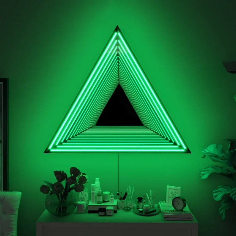 Infinity Triangle Mirror LED Wall Lamp Geometric RGB Colour Changing Wall Decor Endless Magical Lighting, Holographic Portal