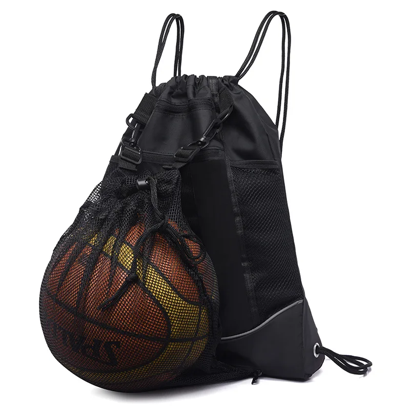 Basketball Backpack Drawstring Bag Basketball Accessories String Bag w Hidden Ball Net Gym Sports Cinch Sack w Bottle Holder