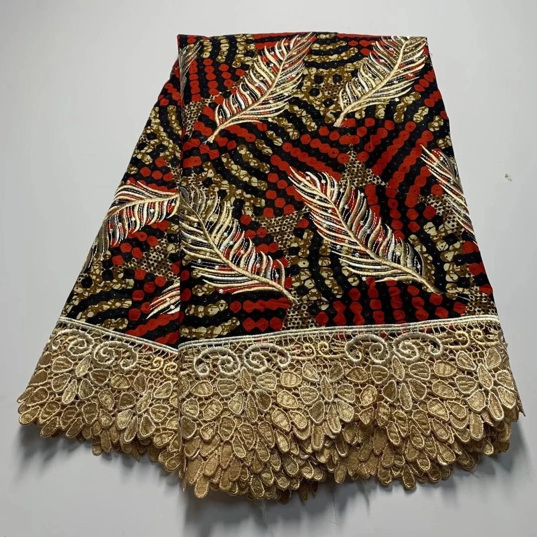 ACI New Fashion African Wax Lace Fabric Ankara Tissu Africain Veritable Real Wax Cotton African Ankara Lace Fabric 6 Yards