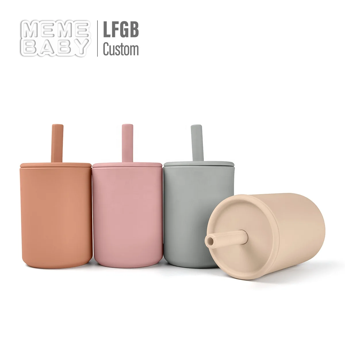 Детская силиконовая чашка-поилка с крышками и соломинками